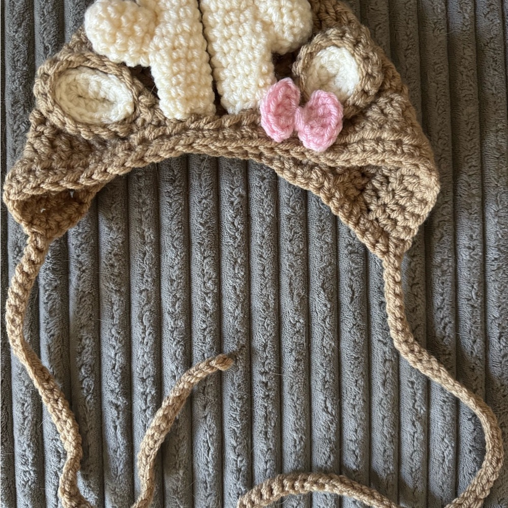Handmade Crochet Animal Ear Hat for Kids - Brown and Pink